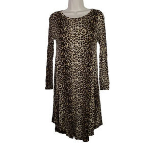 Cherish Leopard Animal Print Long Sleeve A-line Dress Women Size S Brown Tan